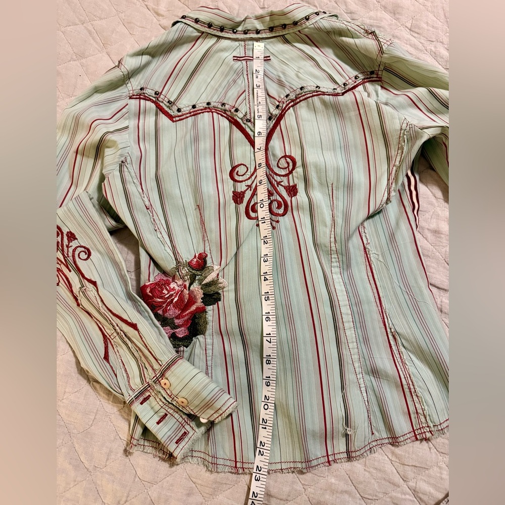 Johnny Was 3J Workshop Aqua Western Embroidered Shirt - Picture 6 of 6